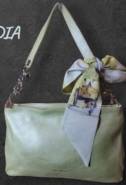 Arcadia Light Shimmer Green Leather Shoulder Bag with Scarf
